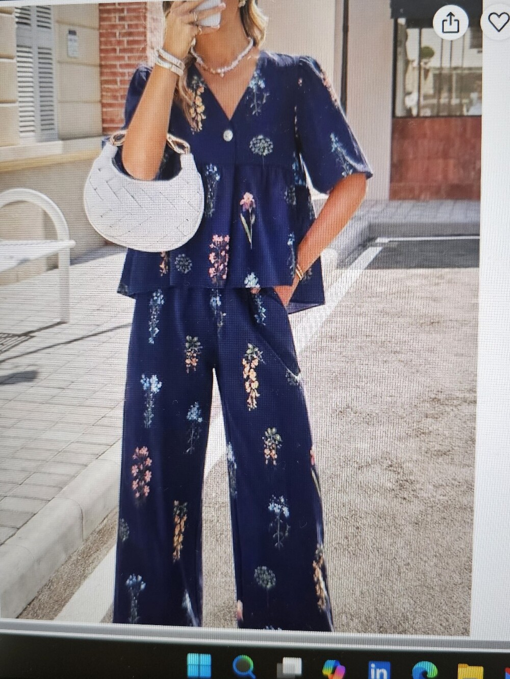 Women’s Navy Floral Wide-Leg Jumpsuit